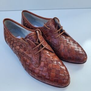 Vintage Joan & David Brown Woven Leather Oxfords Flats Size 36 Made in Italy